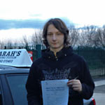 Jordan Farr passed his driving test with Sarah Plows